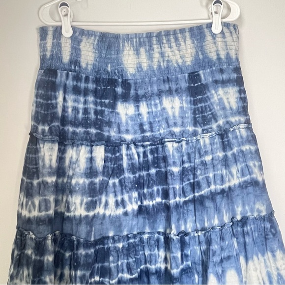 Lauren Ralph Lauren blue boho tie dye hippie layered tiered midi skirt Medium - Picture 3 of 8